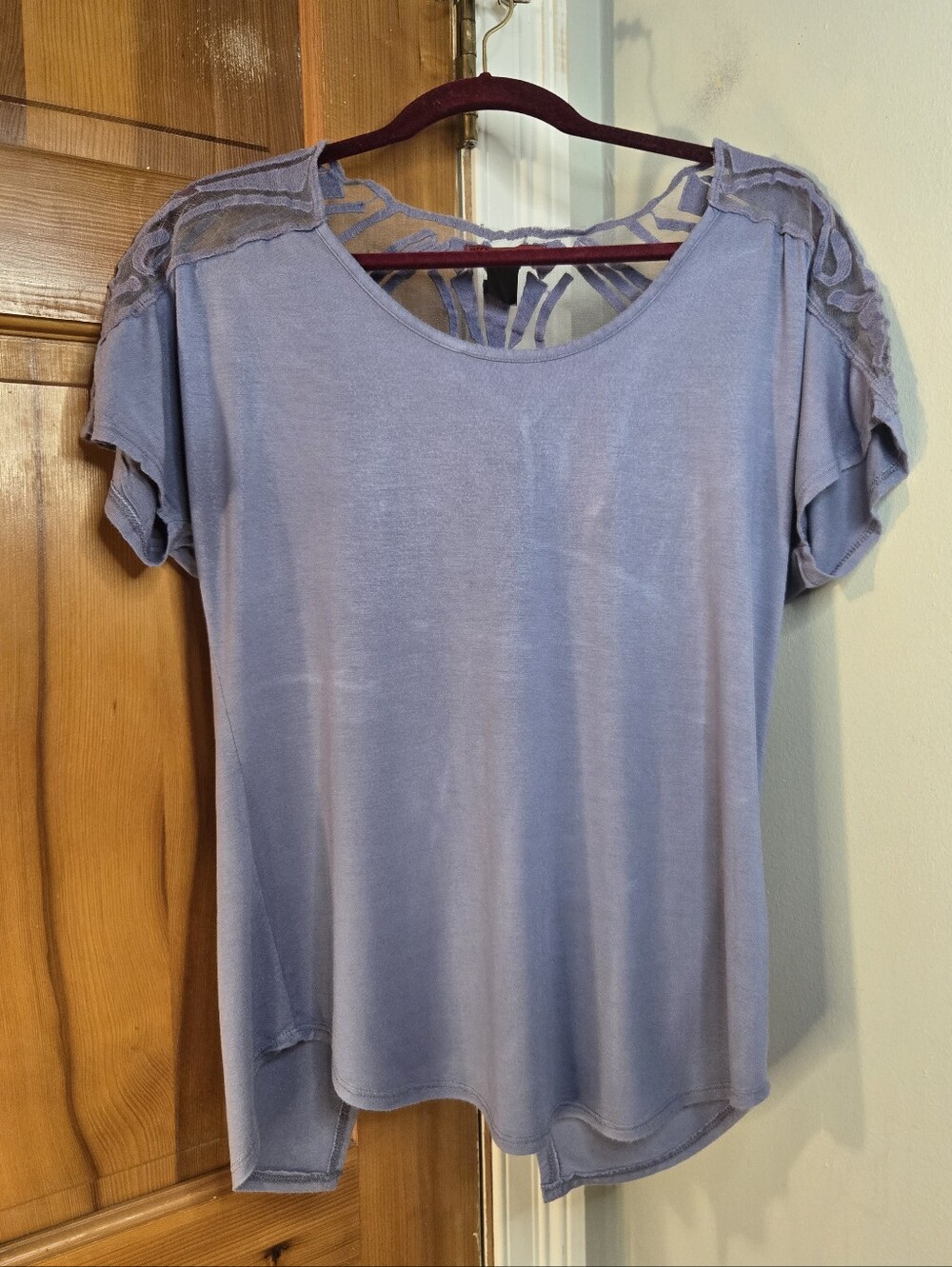 BKE Red Women's Lace Accented Split Back Top